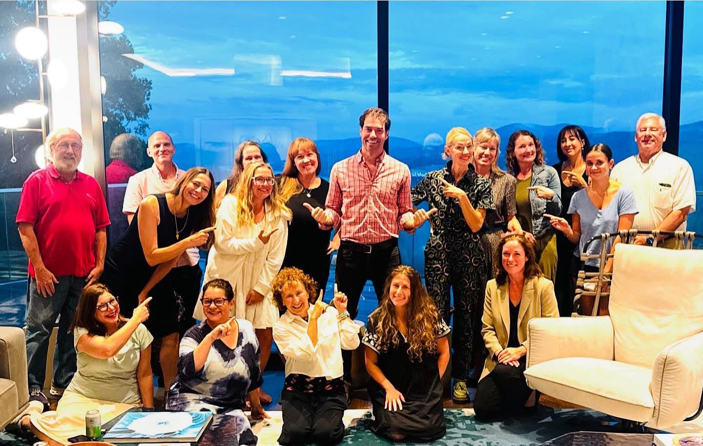 Mike Sacks with enthusiastic group of campaign volunteers and supporters at NY-17 house party fundraiser