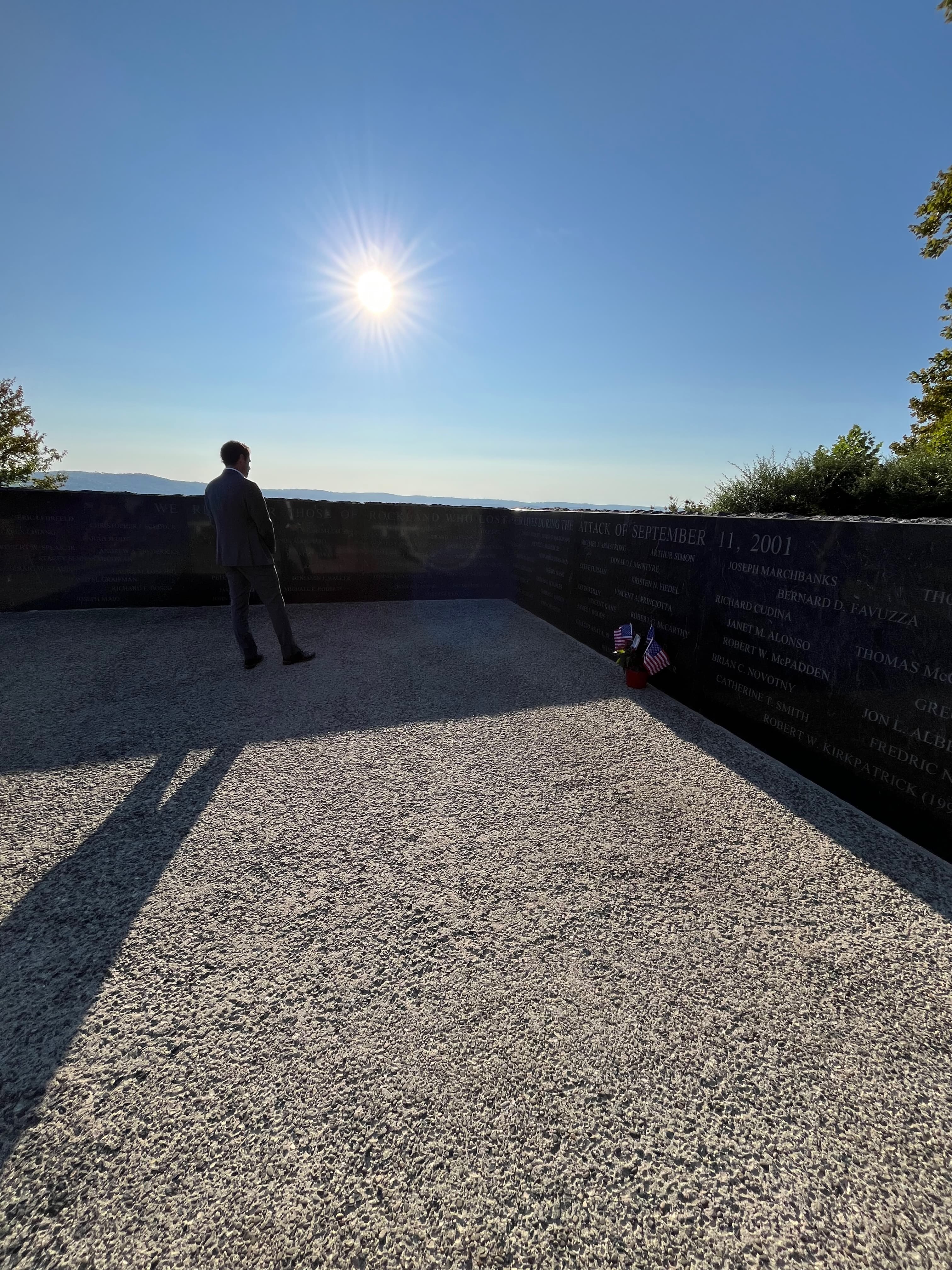 Mike Sacks paying respects at September 11th memorial in Westchester County honoring victims and first responders