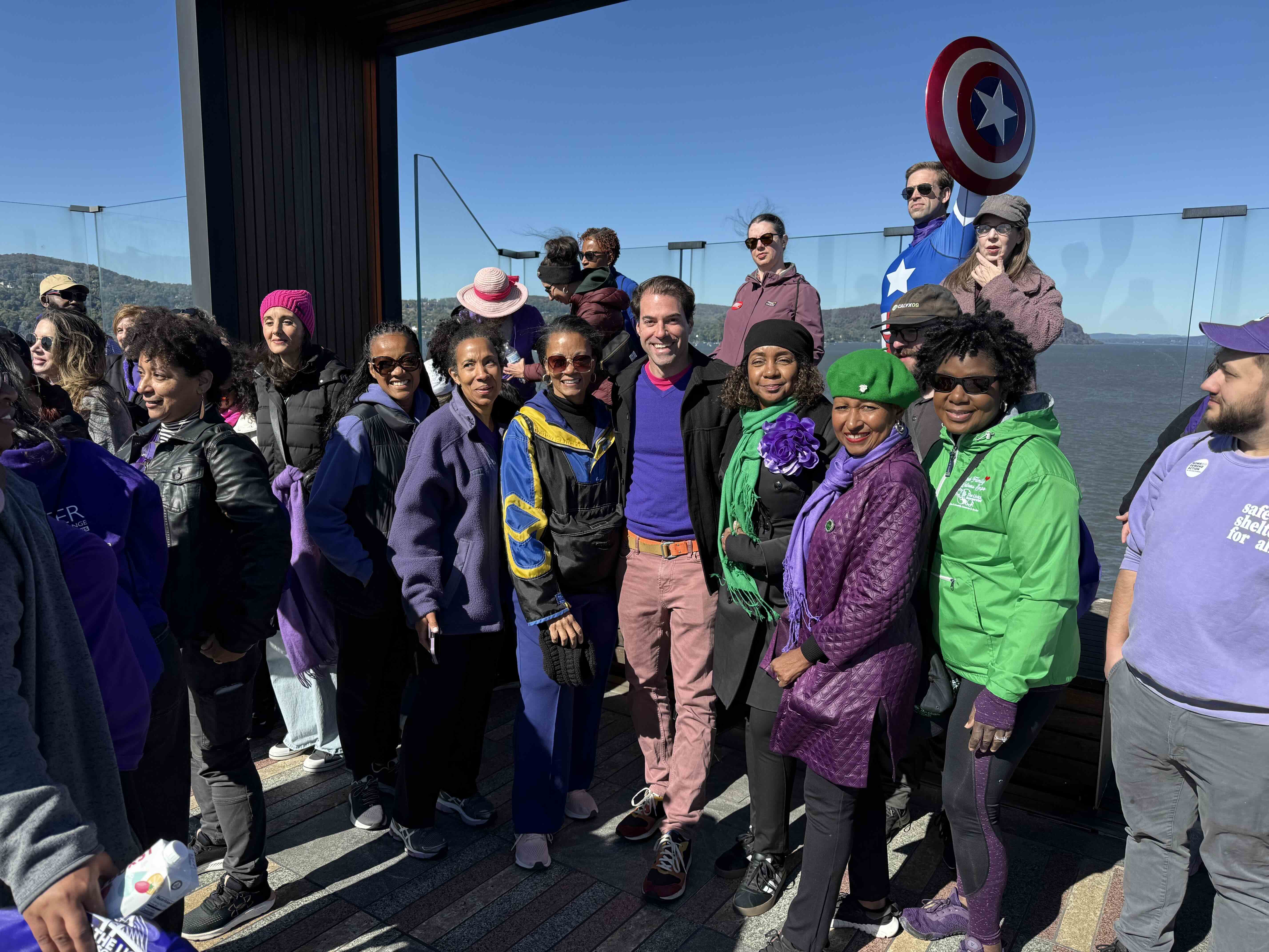 Mike Sacks NY-17 congressional candidate meeting with diverse group of community supporters along the Hudson River in Westchester County