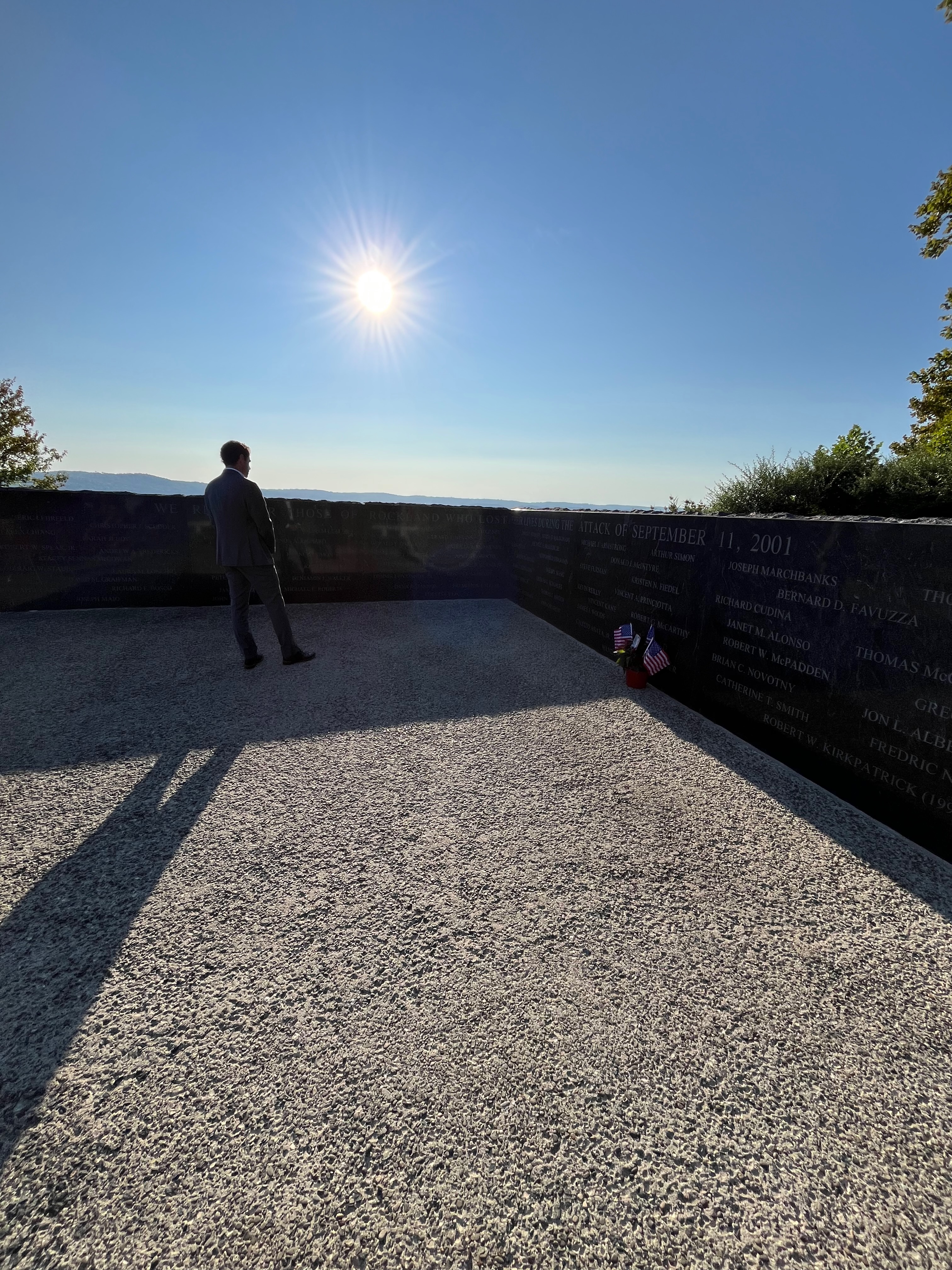 Mike Sacks paying respects at September 11th memorial in Westchester County honoring victims and first responders